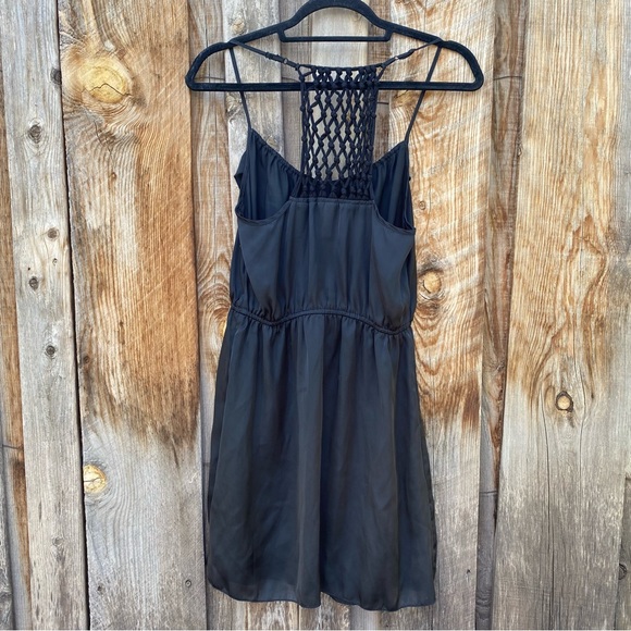 Xhiliration black satin mini dress, sexy back, ruffle front, small - Picture 4 of 11